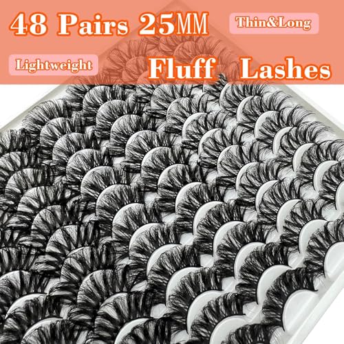 25MM Mink Lashes 48 Pairs Pack 25 mm False Eyelashes Long Dramatic 5D Full Volume Fake Eyelashes 4 Styles Wispy Curly Mink Eyelashes Wholesale, by TIMELABS