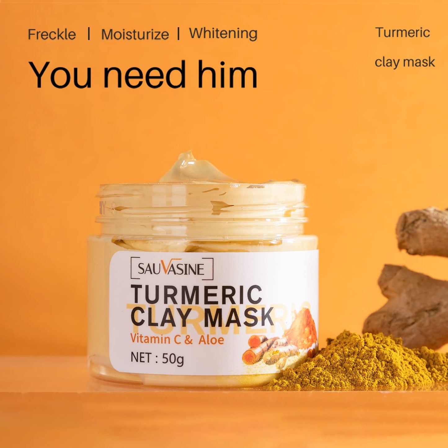 Lanthome Turmeric Vitamin C Face Mask, Hydrating Cleansing Blackheads,Turmeric Clay Mask for Controlling Acne, Oil and Refining Pores