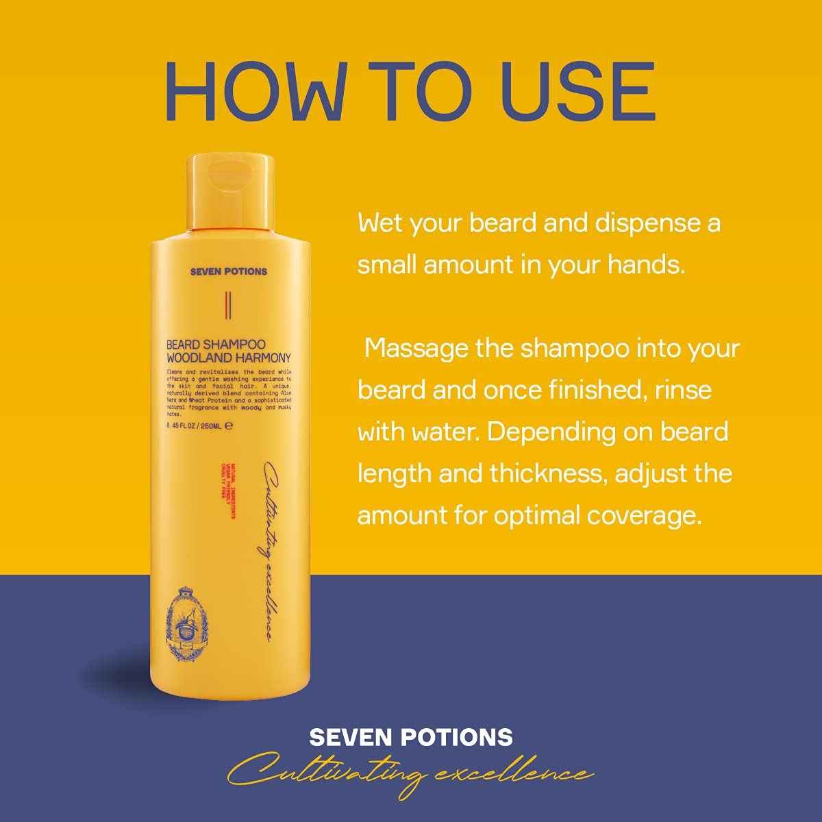 SEVEN POTIONS Beard Shampoo for Men, Woodland Harmony, 8.45 Fl Oz - Natural, Vegan, Cruelty Free - Gentle, Cleansing Wash for a Clean Beard with No Itch