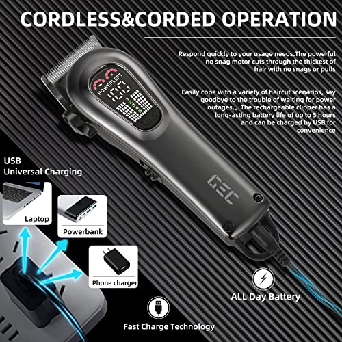 GEC Smart Hair Clipper for Men,Rechargeable -Professional Clippers,Low Noise 5-Mode Hair Clippers with Auxiliary Light Hair Trimmer Kit for Men
