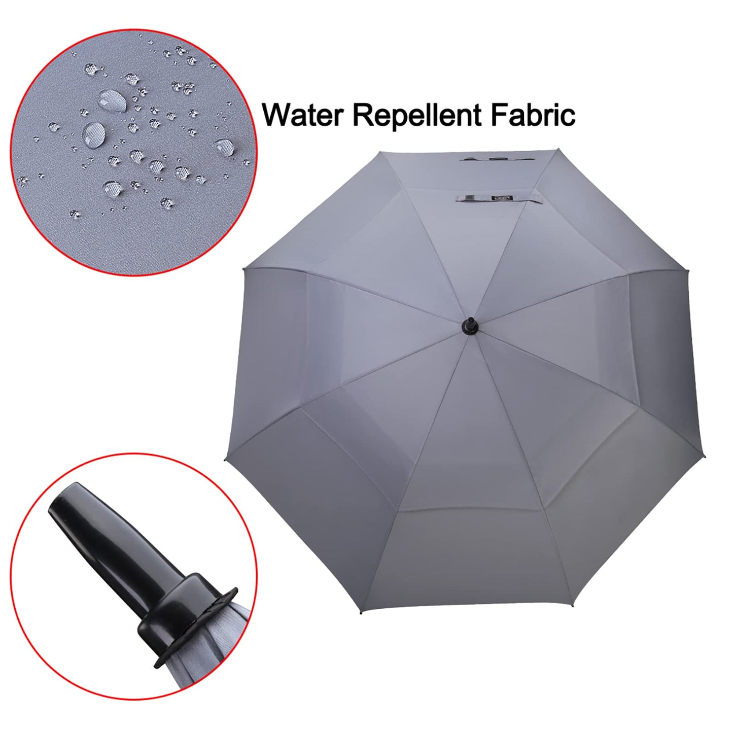 G4Free 54 Inch Semi-Automatic Open Golf Umbrella Extra Large Oversize Windproof Double Canopy Vented Waterproof Stick Umbrellas Gray