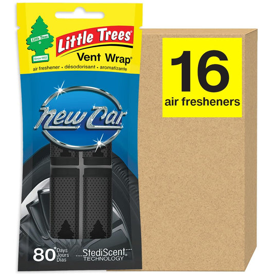 LITTLE TREES Car Air Freshener. Vent Wrap Provides Long-Lasting Scent, Slip on Vent Blade. New Car, 16 Air Fresheners, 4 Count (Pack of 4)