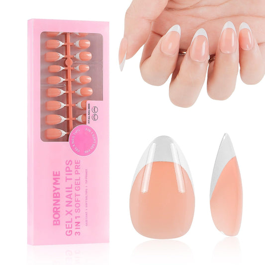 LIARTY 150 Pcs French Press On Nails Short Almond, French Tip False Nails Manicure, 15 Size Acrylic Full Cover Artificial Fake Nails (Natural)