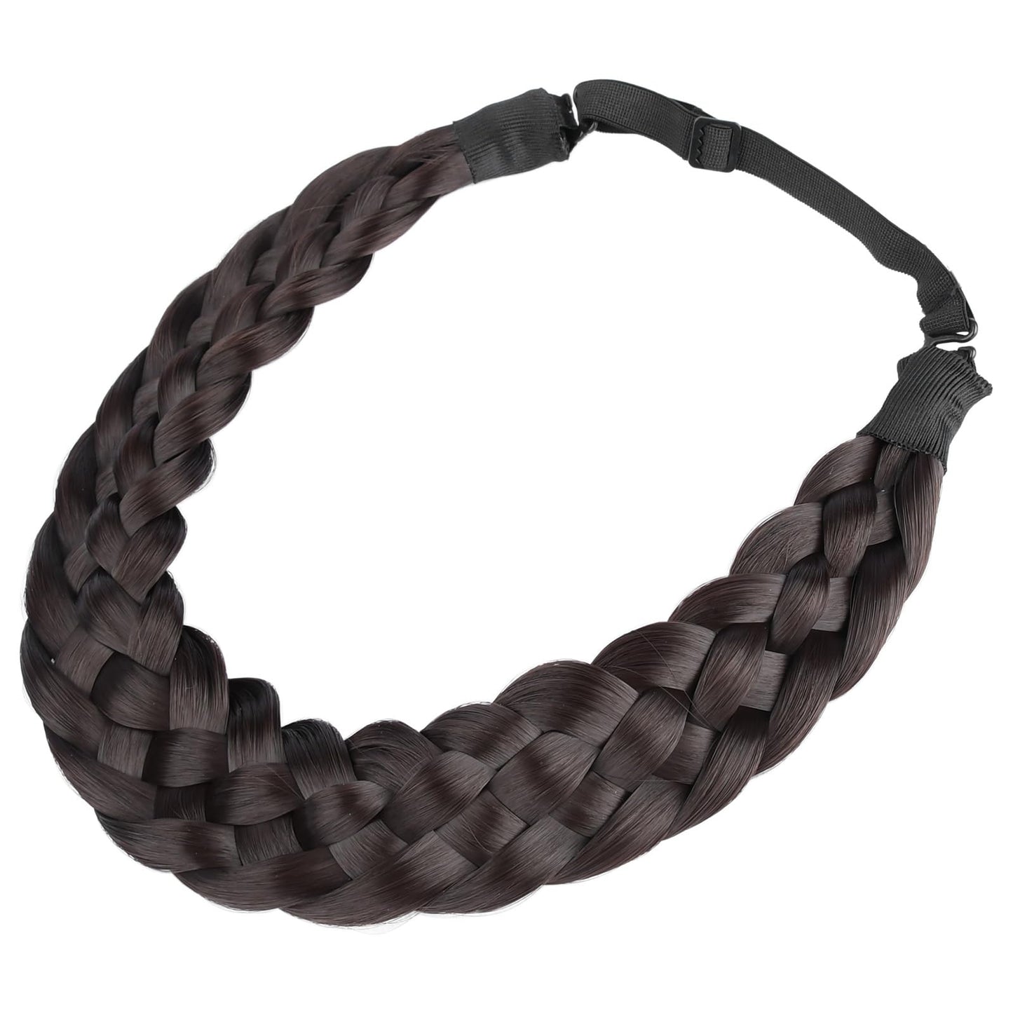 BOBIYA 5 Strands Synthetic Hair Braided Headband Classic Chunky Wide Plaited Braids Elastic Stretch Hairpiece for Women Girl (Dark Chocolate)