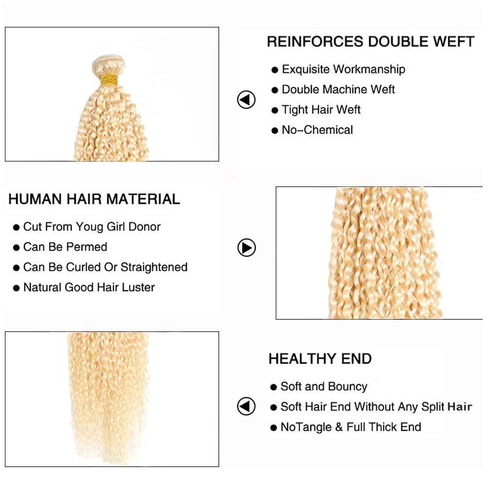 Blonde Curly Bundles 613 Honey Blonde Human Hair Bundles 14 16 18 Inch Brazilian Virgin Remy Hair Extensions 613 Kinky Curly Bundle Double Weft