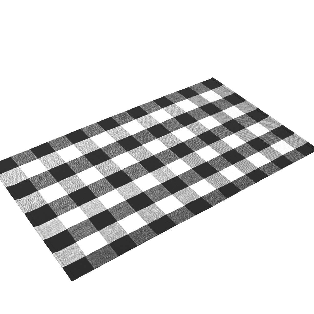 LILI REY Black and White Checkered Rug - Premium 3' x 5' Buffalo Plaid Outdoor Rug - Front Porch Cotton Rug Entryway Patio - Buffalo Check Rug - Plaid Door Mat - Farmhouse Decor Washable