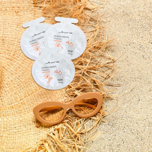 Heigble 100 Pcs Sunscreen Bulk Travel Size Sunscreen SPF 46+ Mini Sunscreen Packets Summer Party Gifts