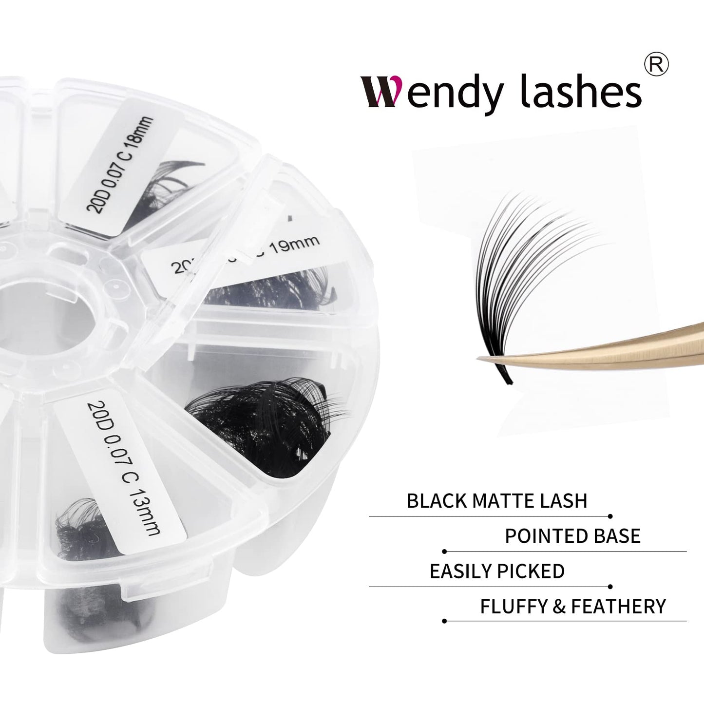 Premade Fans Short Stem 500 PCS 20D Eyelash Extensions 0.07mm C/D Curl 9-16mm Mixed WENDY LASHES Russian Volume Pre-made Lash Extension (500PCS-20D-0.07-D, 9-16mm mixed)