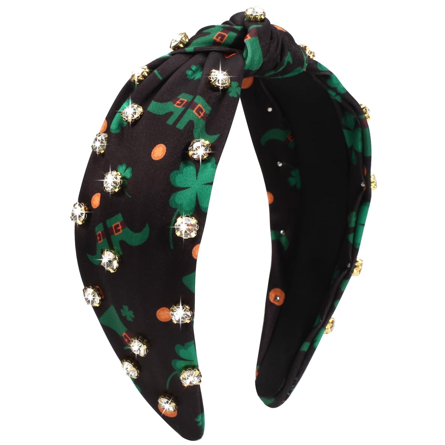 Twinfree St. Patricks Shamrock Hair Hoop Fabric Rhinestone Headband Gift Birthday Women