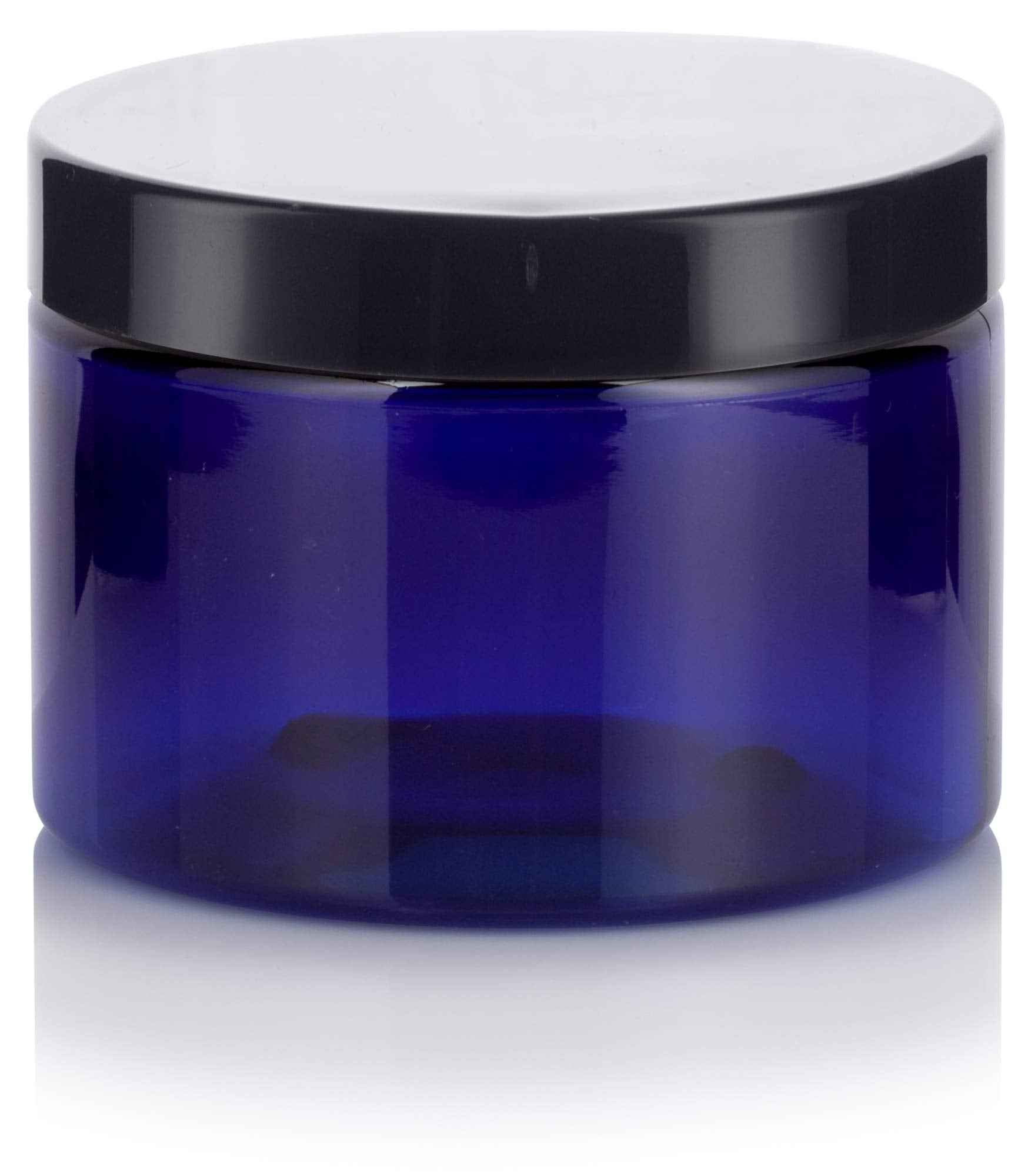 12 oz Cobalt Blue PET Plastic Refillable Low Profile Jar (6 pack)