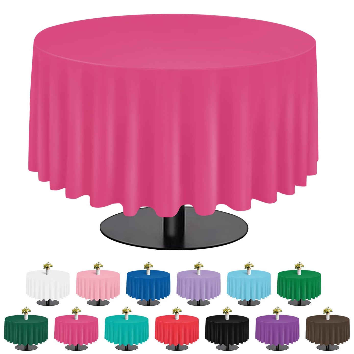 tujol Hot Pink 6 Pack Plastic Table Cloth 84", Disposable Round Tablecloth Table Cover, Plastic Table Cloths for Parties