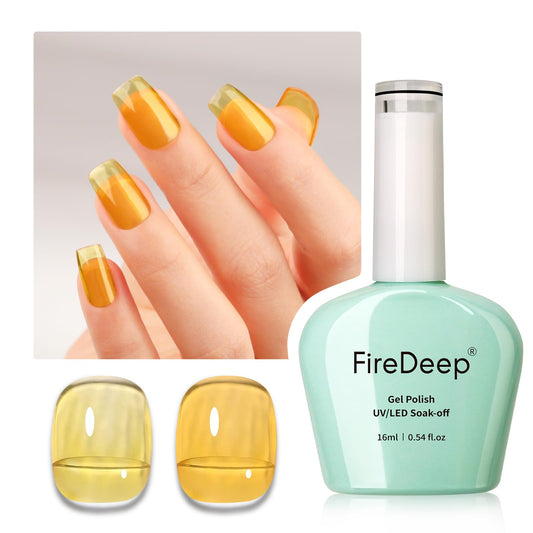 Firedeep Jelly Yellow Gel Nail Polish, 16ml Sheer Yellow Nail Polish UV/LED Soak Off Gel Polish for Spring Summer Manicure 1Pcs