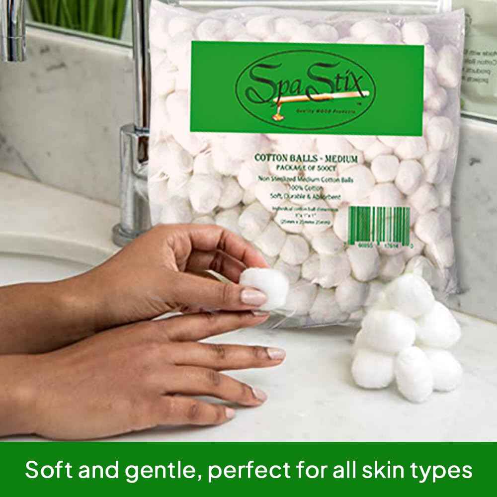 Spa Stix Cotton Balls. 500 Count Medium Size. Non Sterile Super Soft.,White