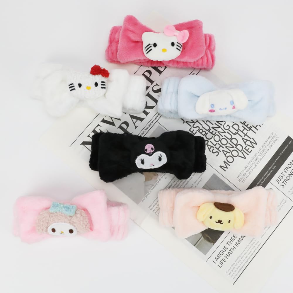 PERFECTSIGHT Kawaii Headband for Washing Face Cute Soft Coral Skincare Makeup Headband SPA Headbands for Pajama Parties Makeup and Face Washing Suitable for Girls Women, Kitty+Purin