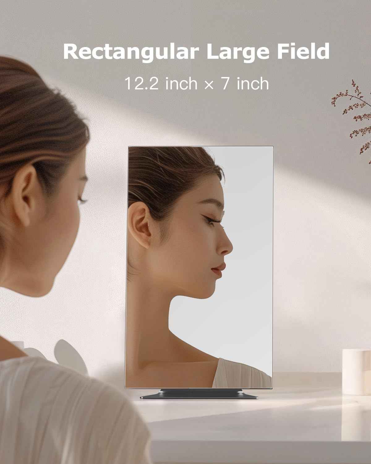 NEZZOE Rectangular Makeup Mirror, 12 Inch Metal Desk Mirror, Table Mirror with Stand, Vanity Mirror for Counter, Bedroom, Bathroom, Dorm