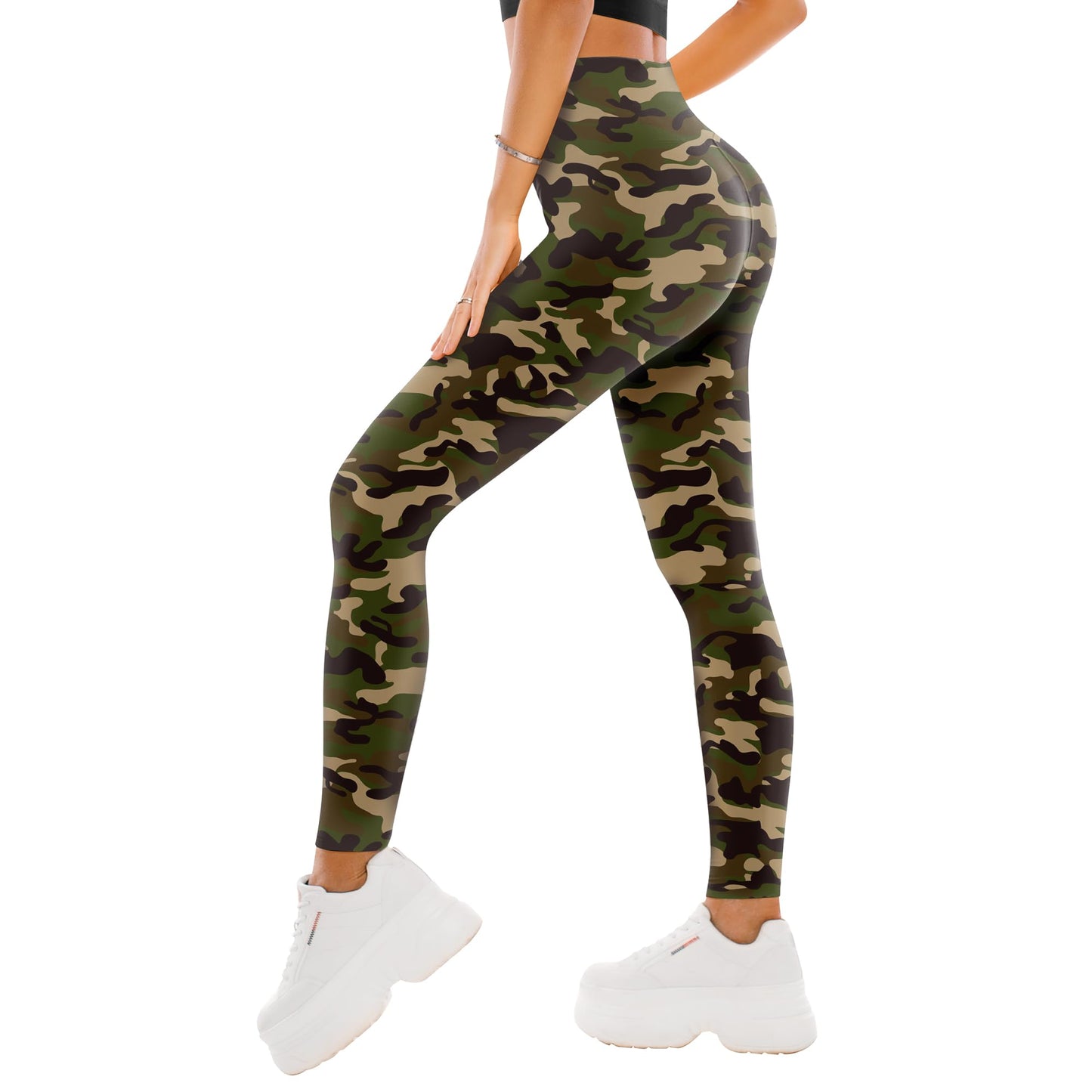 SINOPHANT High Waisted Leggings for Women - Full Length Capri Buttery Soft Yoga Pants for Workout Athletic(Full Green Camo,S-M)