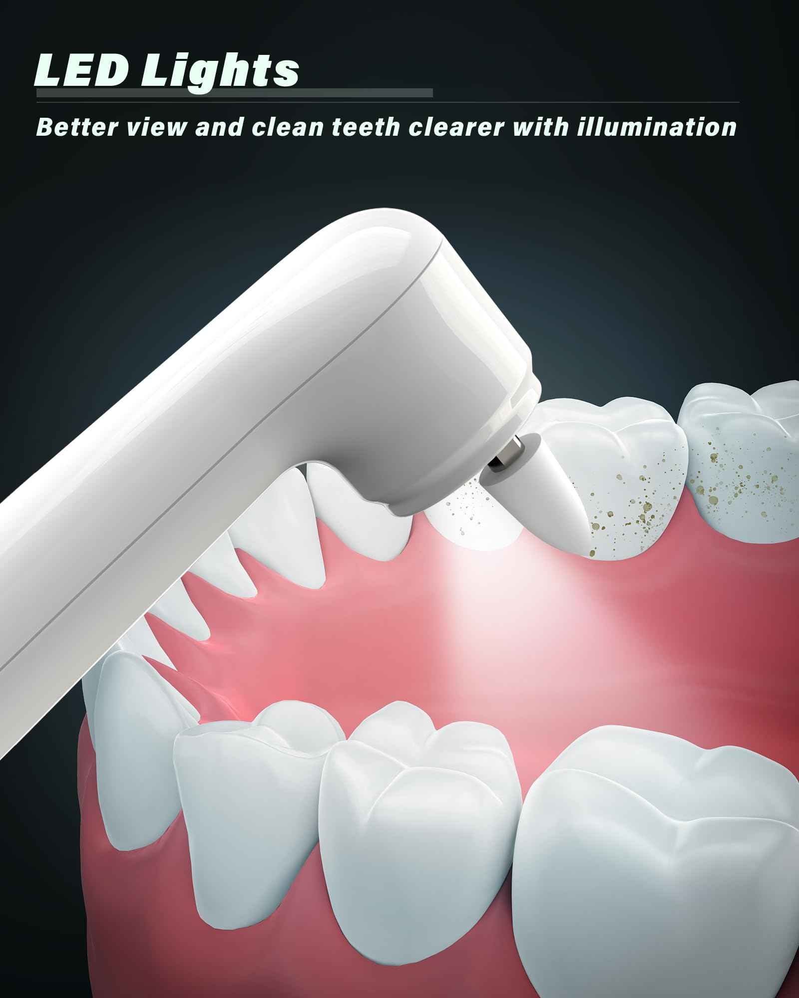 Tooth Polisher, Rechargeable Tooth Whitening Kit for Teeth Cleaning and Whitening, with 3 Tooth Polish Paste and 5 Brush Heads, LED Light, Easy to Use at-Home Personal Dental Care Kit