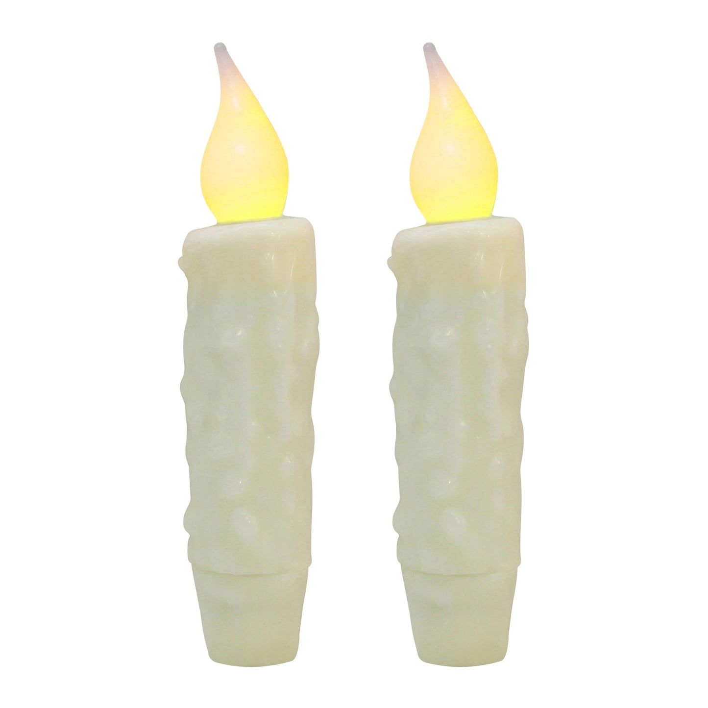 CVHOMEDECO. Real Wax Hand Dipped Battery Operated LED Timer Taper Candles Country Primitive Flameless Lights Décor, 4-3/4 Inch, Ivory, 2 PCS in a Package