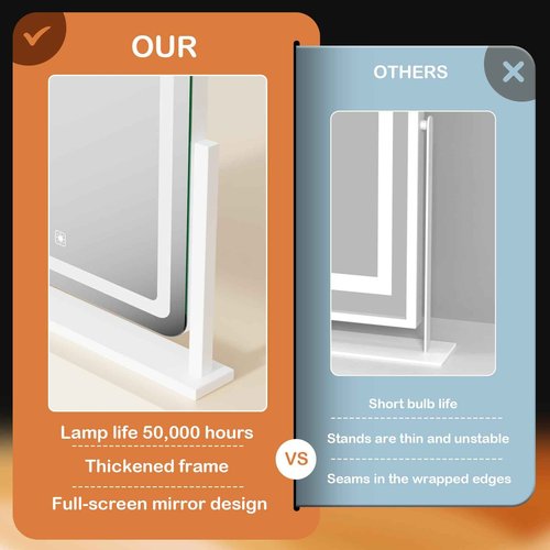 Lighted Makeup Mirror, Hollywood Vanity Mirror with Lights, Three Color Lighting Modes, and Detachable 10X Magnification Mirror, Smart Touch Control, 360°Rotation (15.2in. Gold)