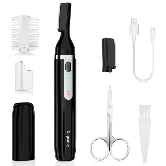 Dapsang Eyebrow Trimmer, Electric Eyebrow Razor for Women Men, Rechargeable Painless LED Light Facial Hair Shaver Remover with Rinseable Blade for Face Lips Neck Leg