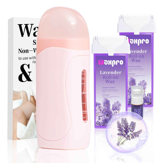 Waxpro Roll On Wax Kit for Women - Easy to Use - At-Home Hair Removal for Body (Arms & Legs) with 2 Honey Wax Roller Cartridges & 50 Strips (Pink)
