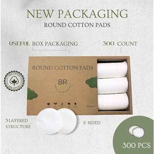Certified Organic Cotton Rounds (300 Count) Makeup Remover Pads, Hypoallergenic, Lint-Free | 100% Pure Cotton