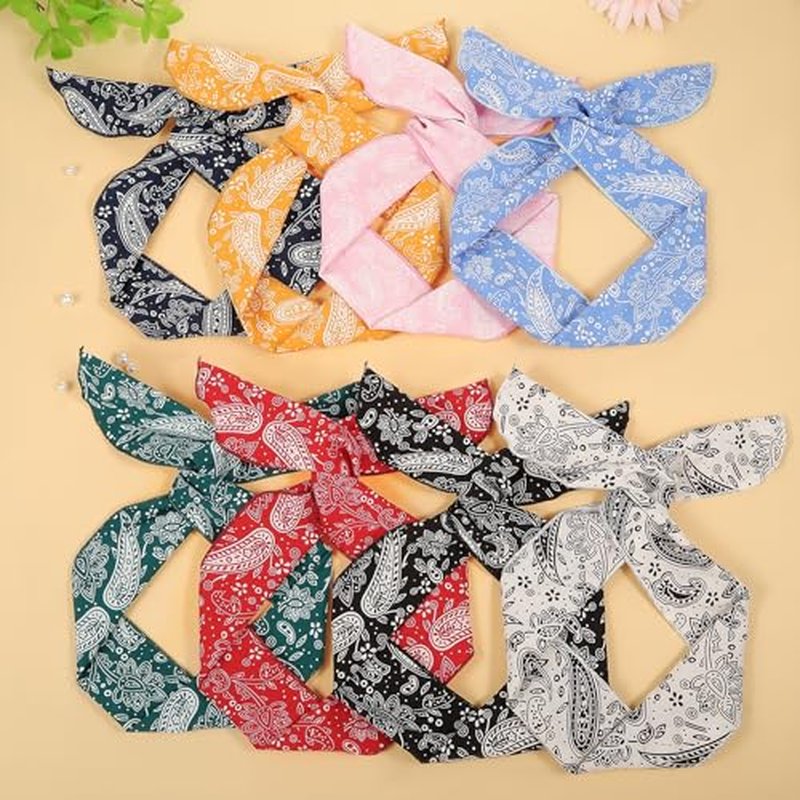Paisley Wire Headbands for Women - 8 Pack Twist Bow