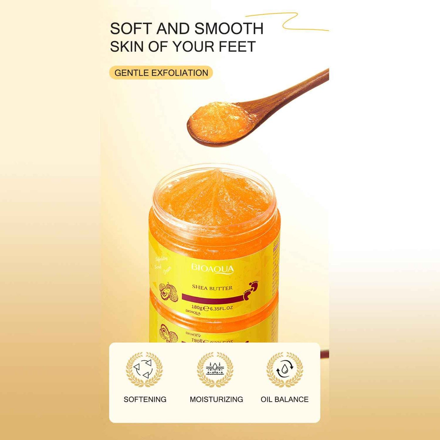 BIOAQUA Foot Care Herbal Massage Scrub-Exfoliating Cream Cleansing Delicate Feet Skin Shea Oil Natural Extracts 180g / 6.35oz (Pack of 2)