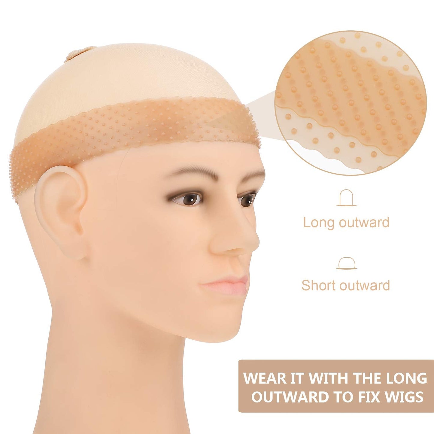 4 Pieces Silicone Wig Grip Band Transparent Silicone Wig Headband Sweatproof Seamless Non Slip Wig Hair Band with Stretchy Nylon Wig Cap for Wig and Sport Yoga (White and Light Brown, Skin Color)