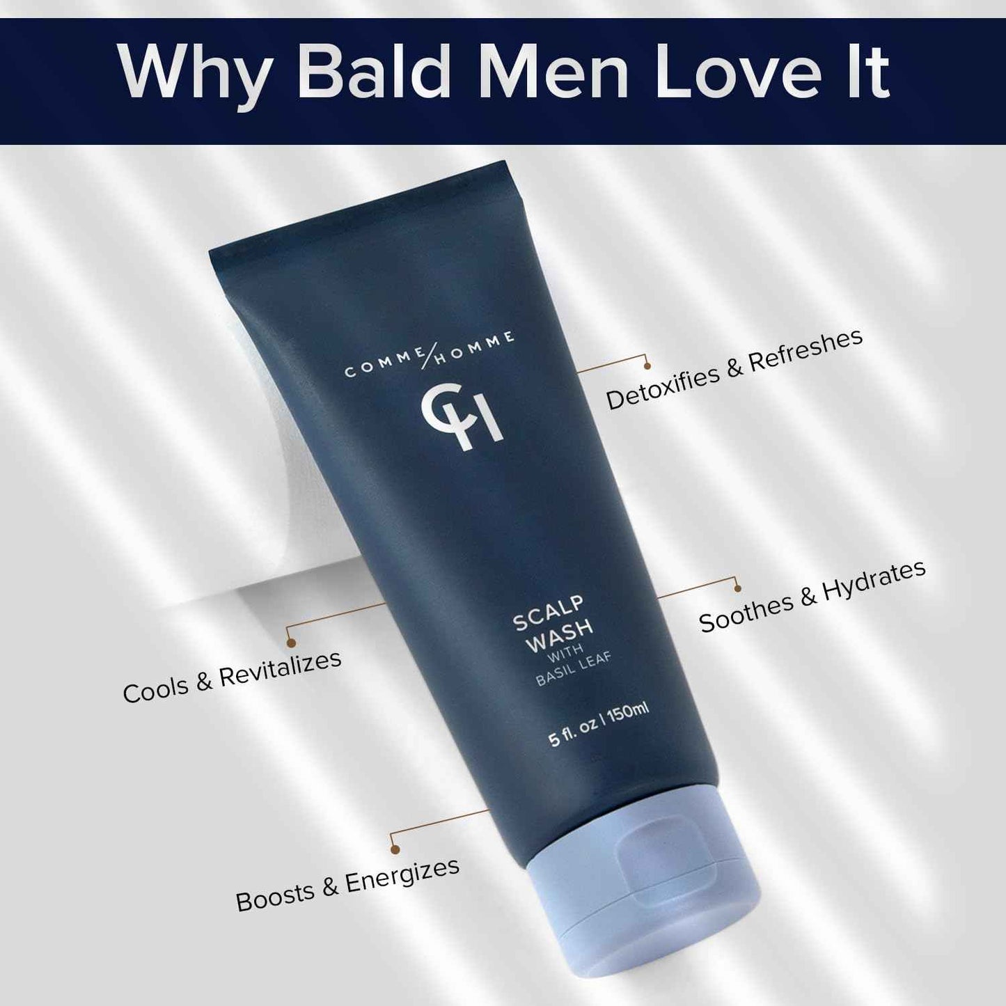 Comme Homme Hydrating Scalp Wash for Bald Men | Daily Face & Scalp Cleanser with Aloe, Basil, Tea Tree & Caffeine | Gently Cleanses, Soothes & Energizes | Pack of 2 (5 fl oz Each)