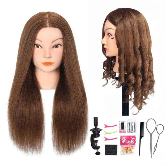 Opini Mannequin Head with 100% Real Human Hair Cosmetology Mannequin Head to Practice Hairstyles Doll Head Training Head for Hairdresser (Brown)