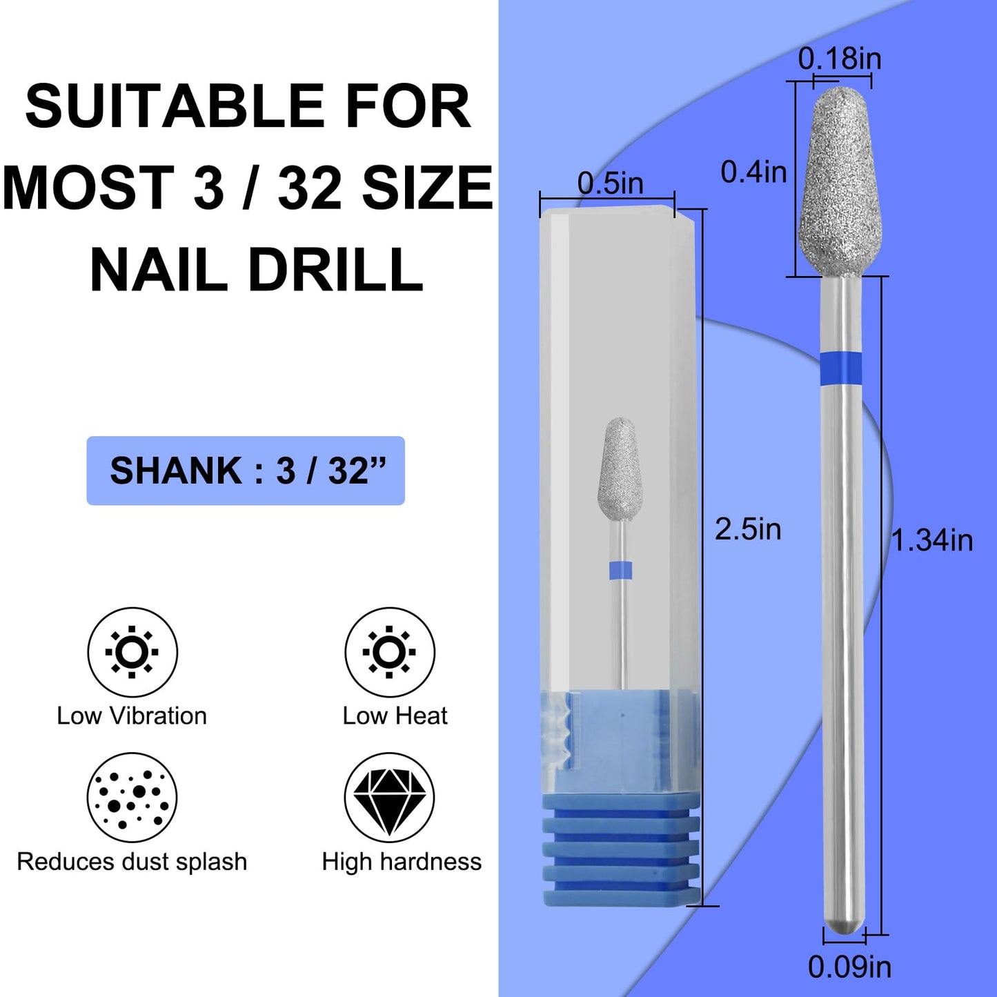 Vnjaoi Diamond Tapered Cuticle Nail Drill Bits, Pro Electric Nail Bit for Nail Salon Manicure, 3/32 Shank efile Bit (Medium)