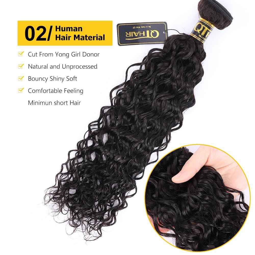 QTHAIR 16A Water Wave Human Hair Bundles Brazilian Virgin Water Wave Curly Human Hair 1 Bundle 100g Unprocessed Human Hair Extension for Black Women