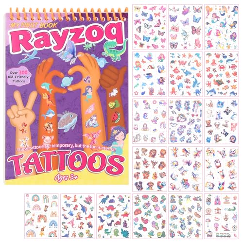 350PCS Temporary Tattoos for Kids, Pre-Cut Safe Designs Dinosaurs Unicorn Butterfly Animals Perfect Party Favors Classroom Prizes Stocking Stuffers Birthday Christmas Gifts Boys Girls Ages 3-12