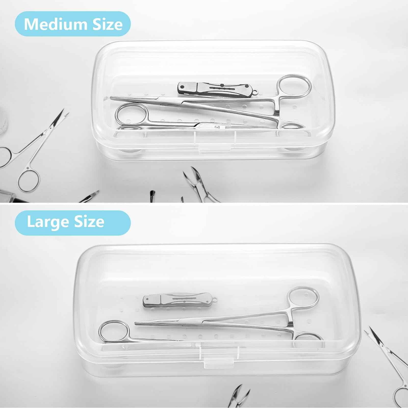 Soiiw Nail Tool Sterilizer Box Plastic,Fully Transparent Sterilization Tray Storage Organizer for Tweezer, Eyelash Extensions, Nail Implement for Esthetician (Large)