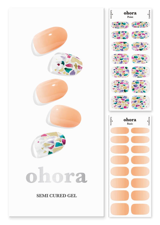 ohora Semi Cured Gel Nail Strips (N Melusine) - Works with Any UV Nail Lamps, Salon-Quality, Long Lasting, Easy to Apply & Remove - Includes 2 Prep Pads, Nail File & Wooden Stick