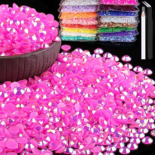 5000pcs 5mm Resin Rhinestones Bulk, Hot Pink AB Flatback Round Jelly Rhinestones Bedazzling Non Hotfix Crystal Gems Large Quantity Wholesale for DIY Crafts Clothes Tumblers Face Makeup Manicure