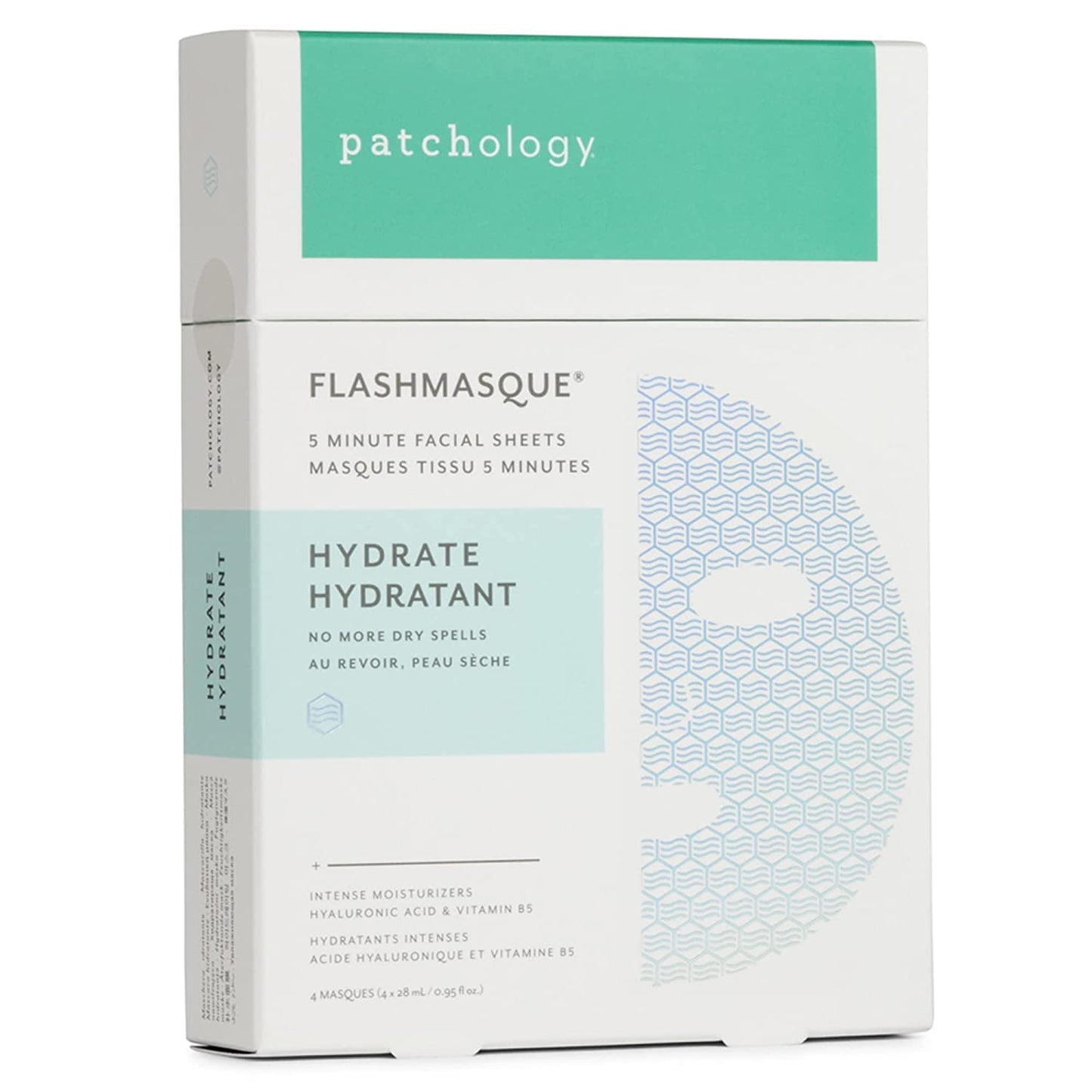 Patchology Hyaluronic Acid Facial Sheet Mask w/Vitamin B5 - Men & Women Face Masks Skincare Sheet for Moisturizing and Hydrating Skin in 5 Minutes - Best Face Sheets Moisturizer (4 Count)