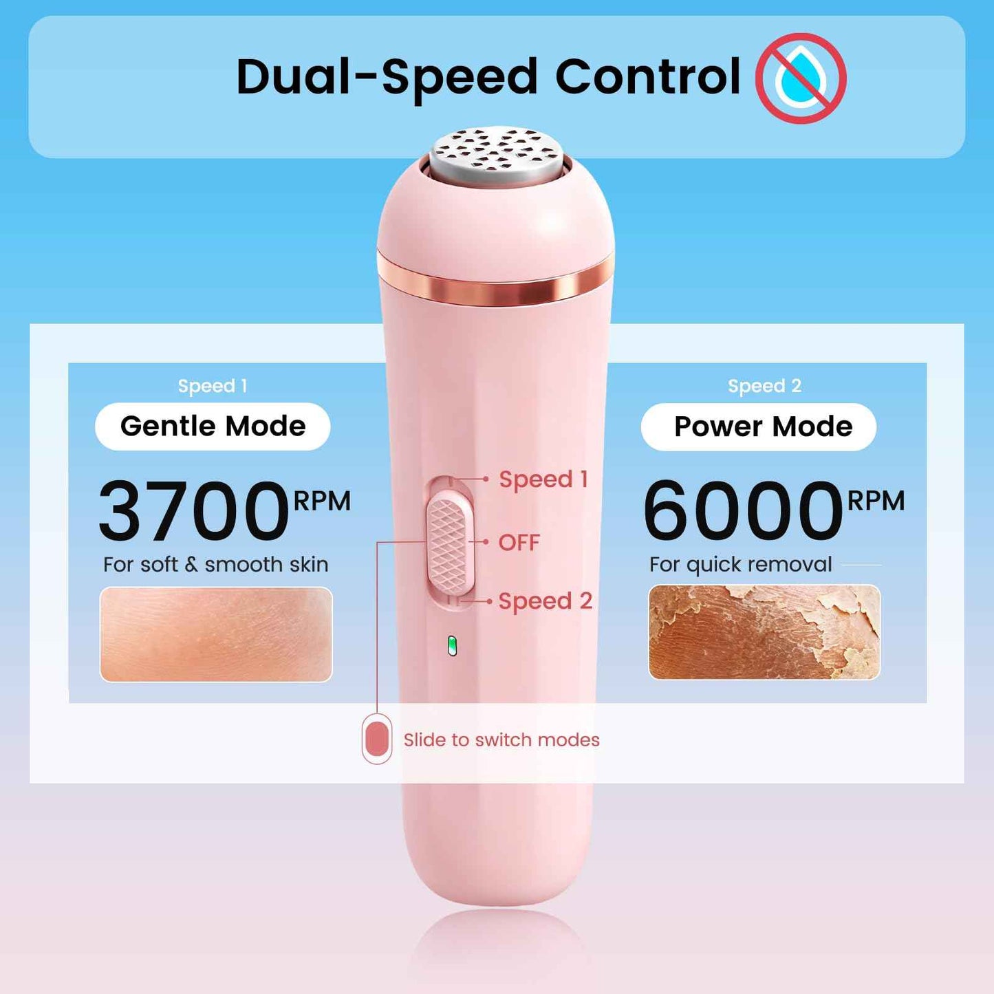 Wireless Electric Foot File - Callus Remover Tool for Feet, Rechargeable Pedicure Tool with 3 Replaceable Grinding Heads, Professional Adjustable Speed Foot Files for Dead Skin, Cracked Heels (Pink)