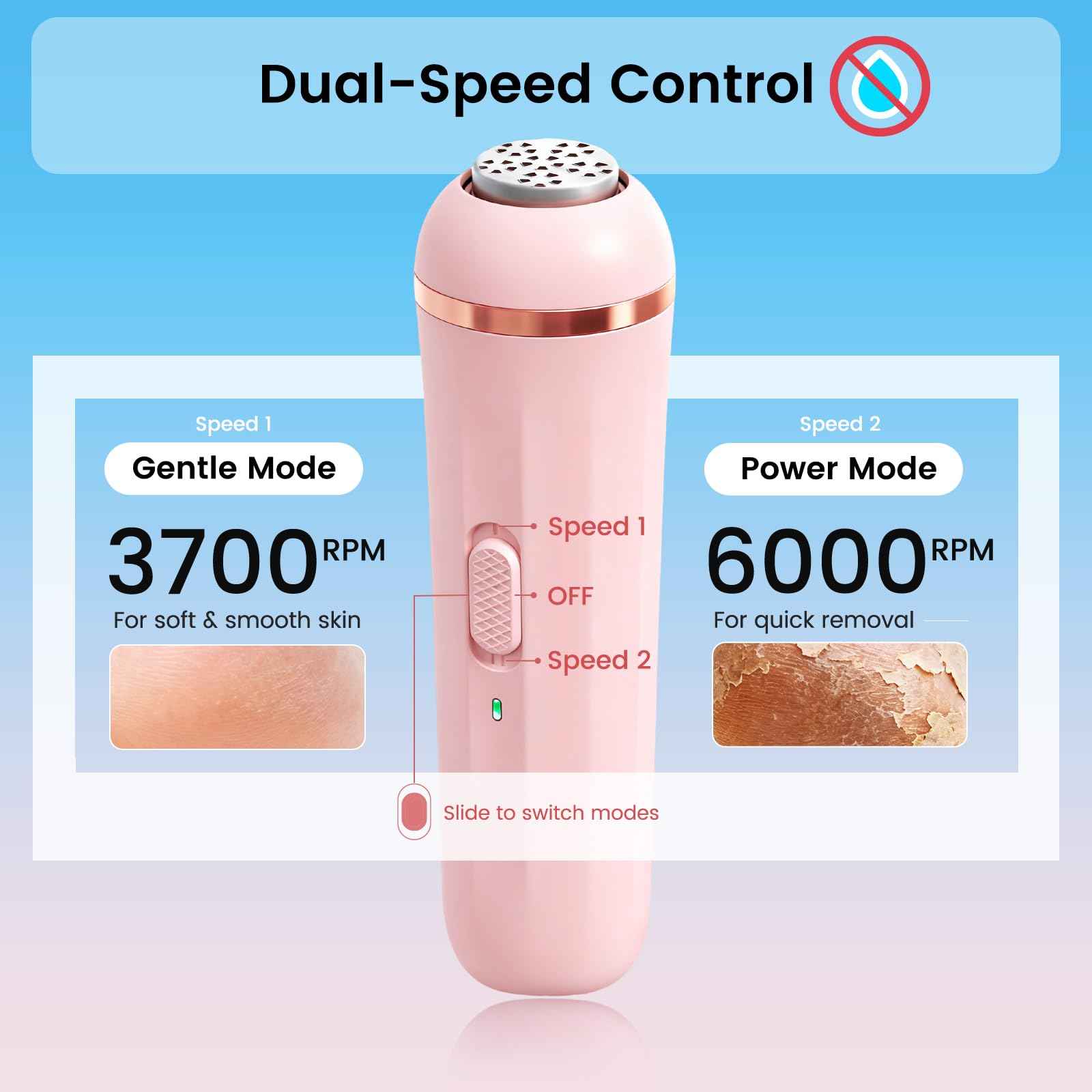 Wireless Electric Foot File - Callus Remover Tool for Feet, Rechargeable Pedicure Tool with 3 Replaceable Grinding Heads, Professional Adjustable Speed Foot Files for Dead Skin, Cracked Heels (Pink)