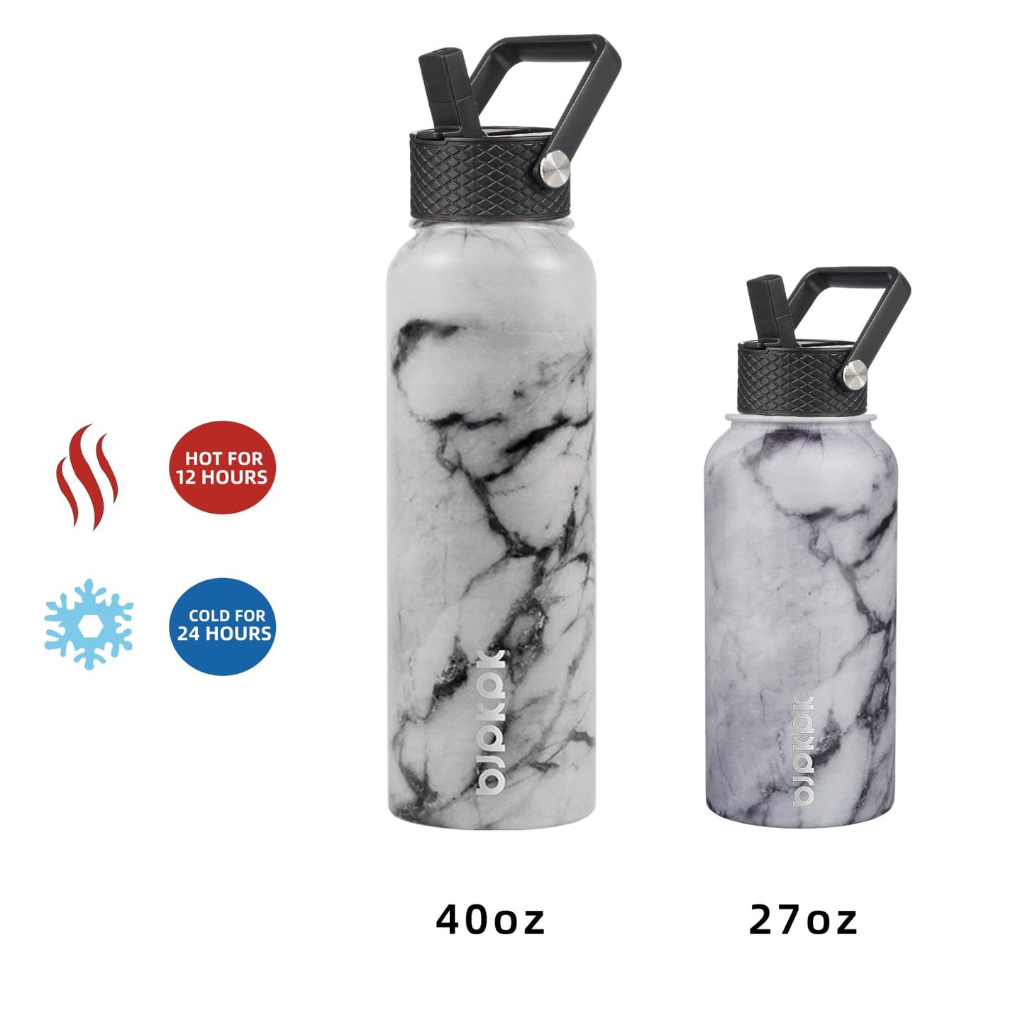 BJPKPK Insulated Water Bottles with Straw Lid, 27oz Stainless Steel Water Bottle with 3 Lids, Leak Proof BPA Free Metal Thermos Mug, Sports Water Bottle Keep Cold & Hot- Carrara Marble