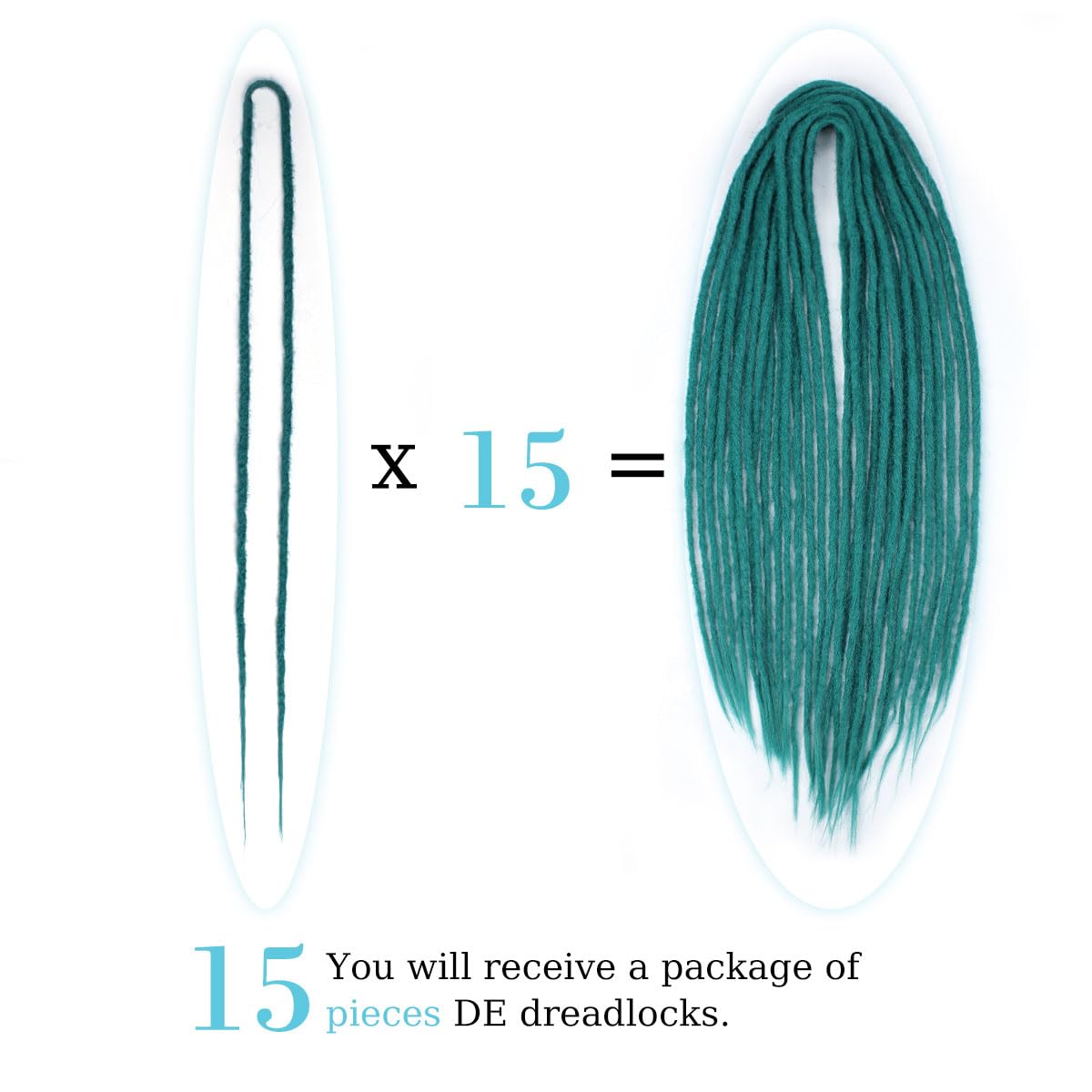 Sangtok 15 pcs Double Ended Dreadlock Extensions, 24 inch Teal Green Dreads Extensions Thin 0.6cm Fake Dreadlocks, DE Synthetic Dreadlock Extensions Reggae Hippie Ombre Dreads for Women