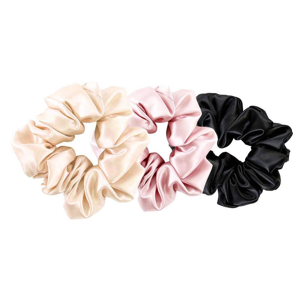 THXSILK Hair Silk Scrunchies Elastic Hair Bands Scrunchy Hair Ties Ponytail Ropes for Women Hair Accessories - 10 Colors, Pack of 3