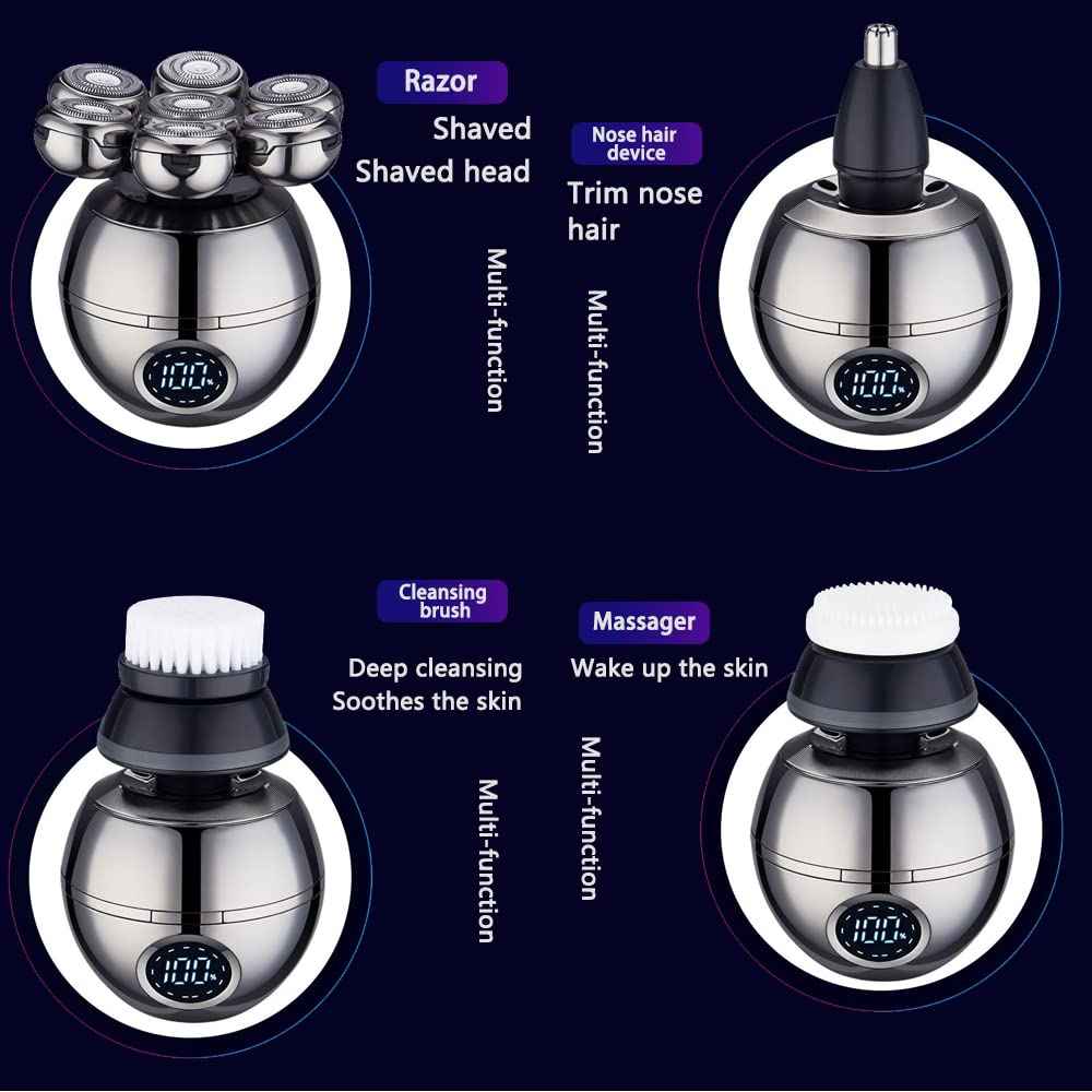 Upgrade 7 Heads Men’s 5-in-1 Electric Head Shaver for Bald Men,Multifunctional Electric Razor for Men，Cordless Rechargeable Travel Groomin Hair Trimmer Kits