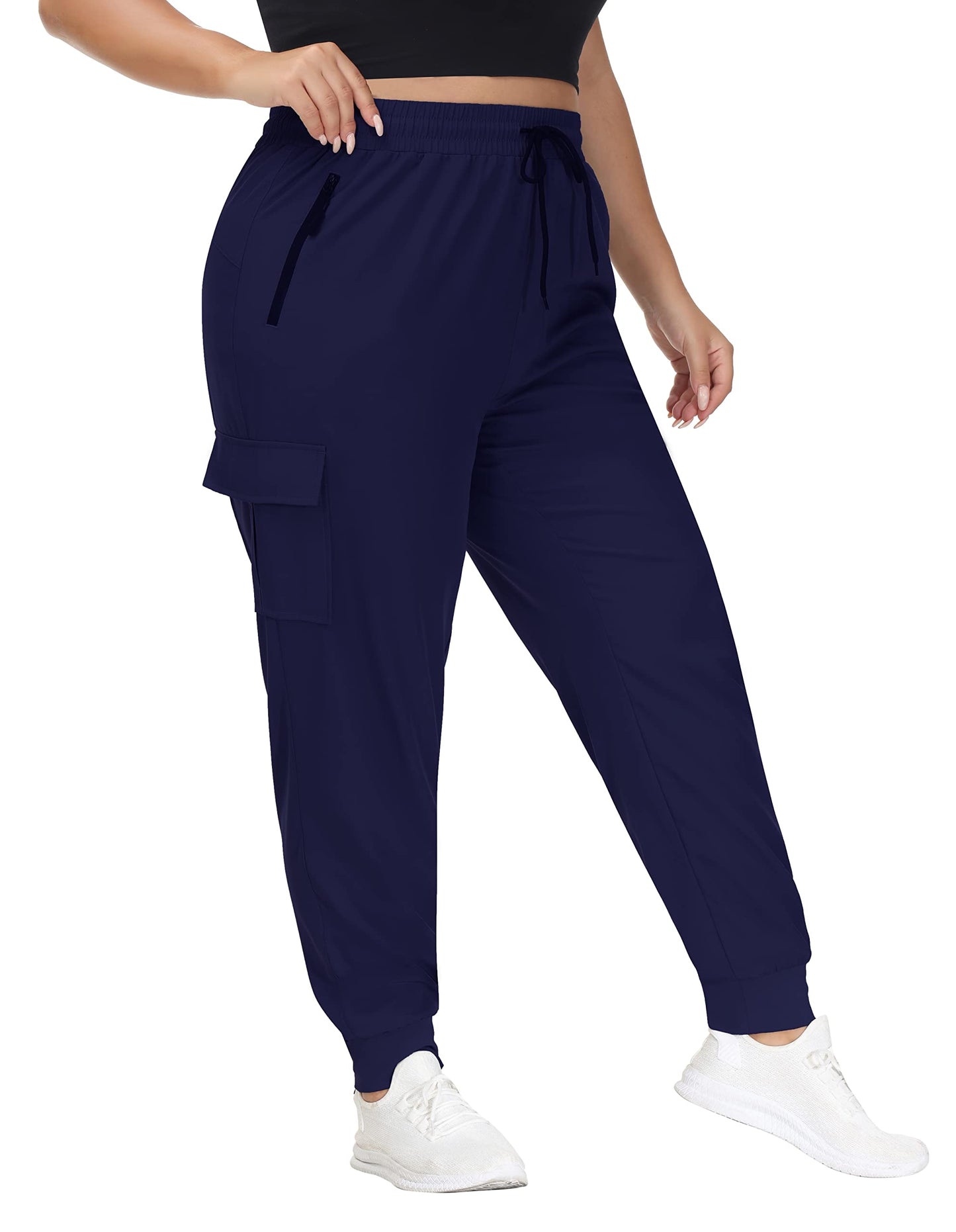 SEKINO Women's Plus Size Cargo Joggers Lightweight Quick Dry Hiking Pants Athletic Workout Outdoor Zipper Pockets Pants Navy 3X