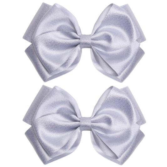 ZOLYCO 4.5-Inch Hair Bows Alligator Clips Delicate Satin Hair Accessories for Girls, Toddler, Kids and Women Birthday Wedding Christmas Occasions- Set of 2 (Sliver)