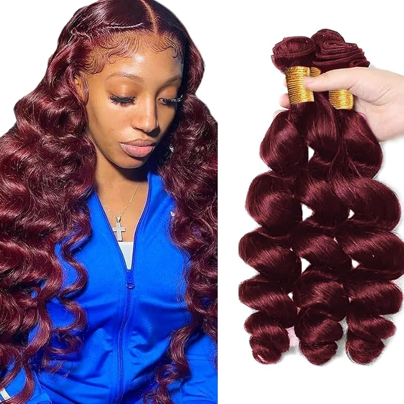 GtaiiReu #99J-L Burgundy Deep Wave Hair Bundles 16-20 Inch Human Hair Extensions