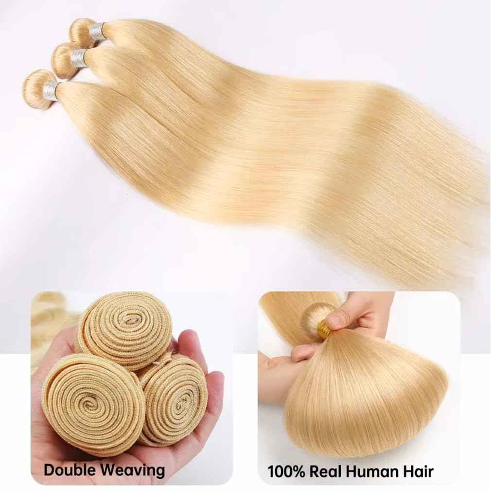 613 Bundles Human Hair Straight Blonde Human Hair Bundles 100% Unprocessed 12A Brazilian Bundle Straight Bundle 16 Inch Hair Extensions