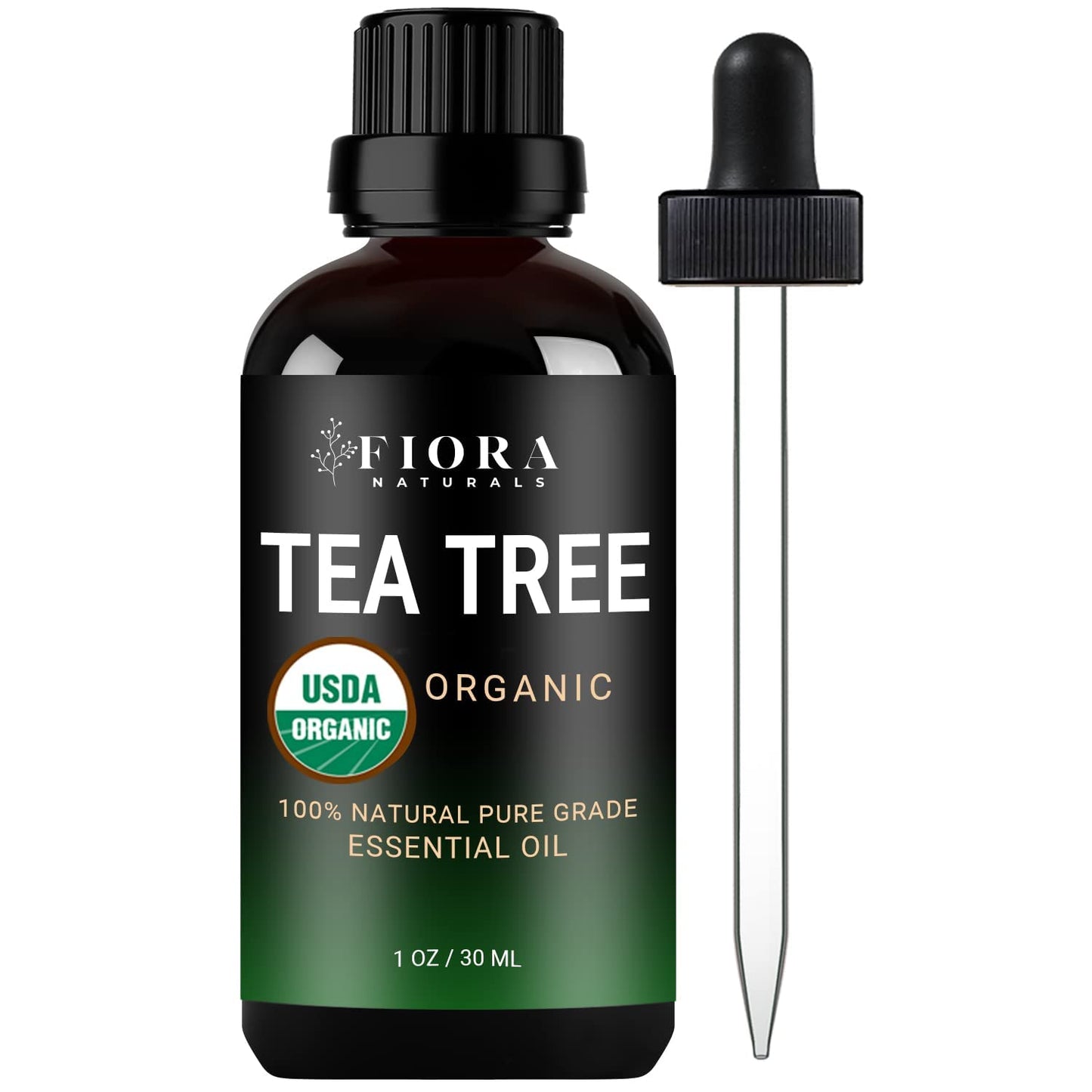 Tea Tree Essential Oil by Fiora Naturals- 100% Pure Organic Oil, for Face, Hair, Skin, Acne, Scalp, Foot and Toenails. Melaleuca Alternifolia, 1 oz /30ml