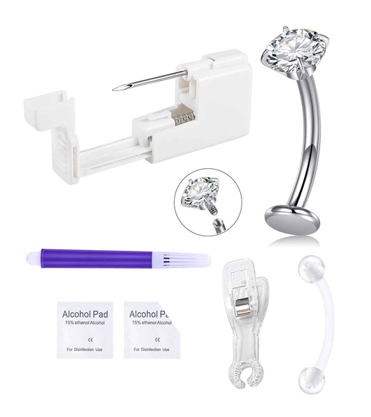 QWALIT Titanium Belly Button Piercing Kit Silver Floating Belly Button Piercing Kits Self Belly Piercings Gun at Home Surgical Steel Implant Grade Titanium Belly Rings Flat Back Navel Ring Jewelry